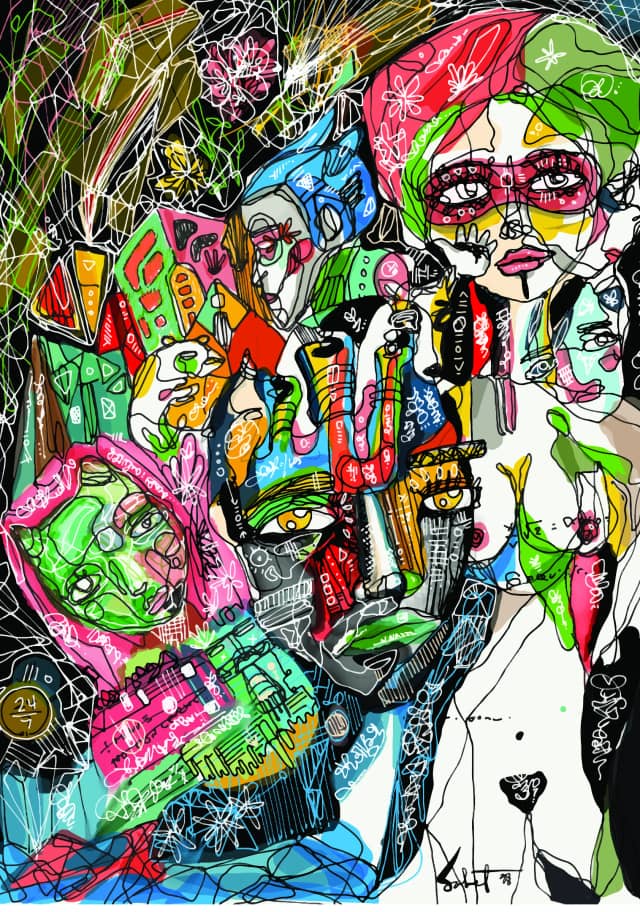 Jump 2026 Sabet 13" x 19" Mixed Media Original