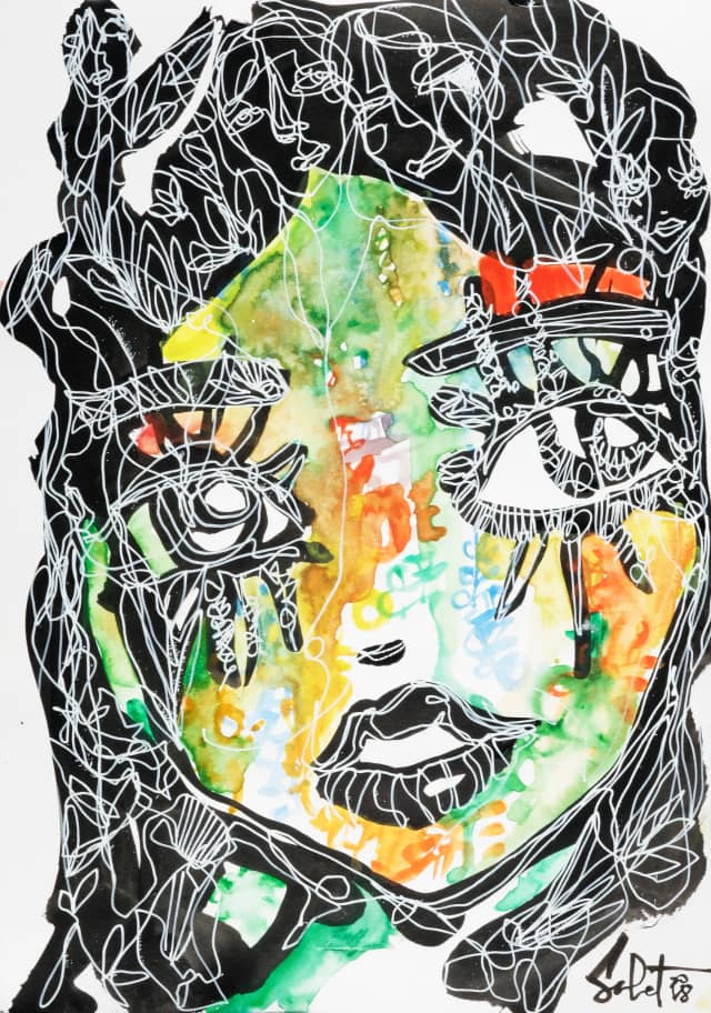 Graphic kiss 2026 Sabet 13" x 19" Mixed Media Original