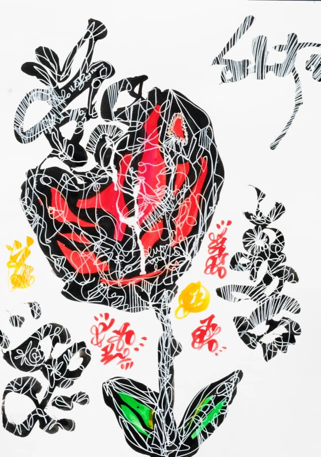 Scriptin bloom 2026 Sabet 13" x 19" Mixed Media Original