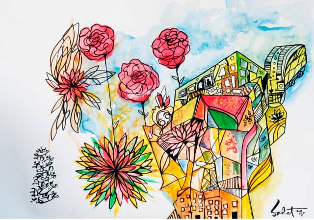 Sky rose 2018 Sabet 13" x 19" Mixed Media Original