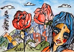 Skyrose 2018 Sabet 13" x 19" Mixed Media Original
