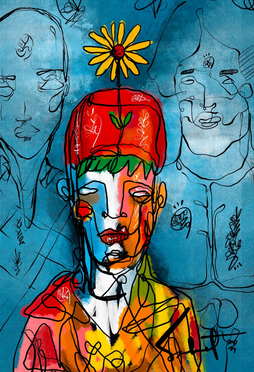 Van Gogh Dreaming 2021 Sabet 13" x 19" Mixed Media Original