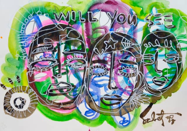 See you 2018 Sabet 13" x 19" Mixed Media Original
