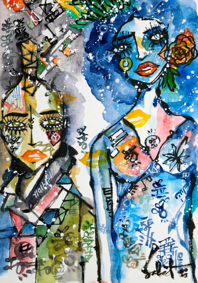Bliss bright 2018 Sabet 13" x 19" Mixed Media Original