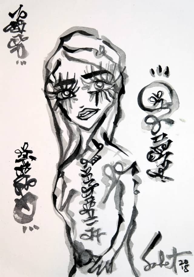 Fire belly 2018 Sabet 13" x 19" Mixed Media Original