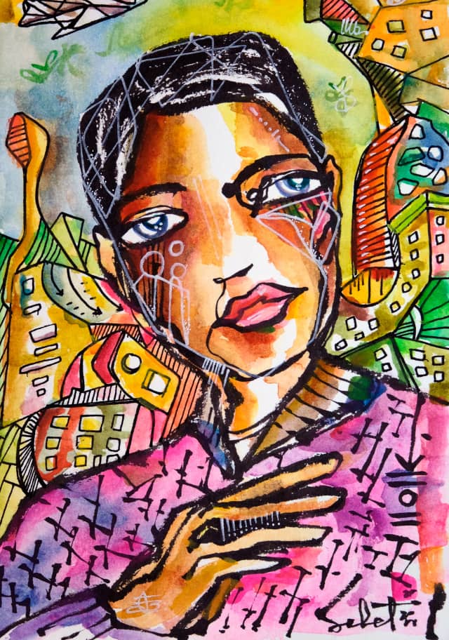 Joyful 2018 Sabet 13" x 19" Mixed Media Original