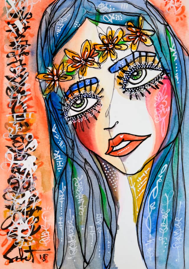 No filter 2018 Sabet 13" x 19" Mixed Media Original