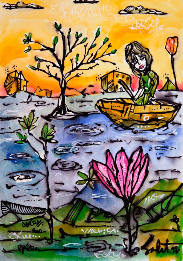 Sea deep 2018 Sabet 13" x 19" Mixed Media Original