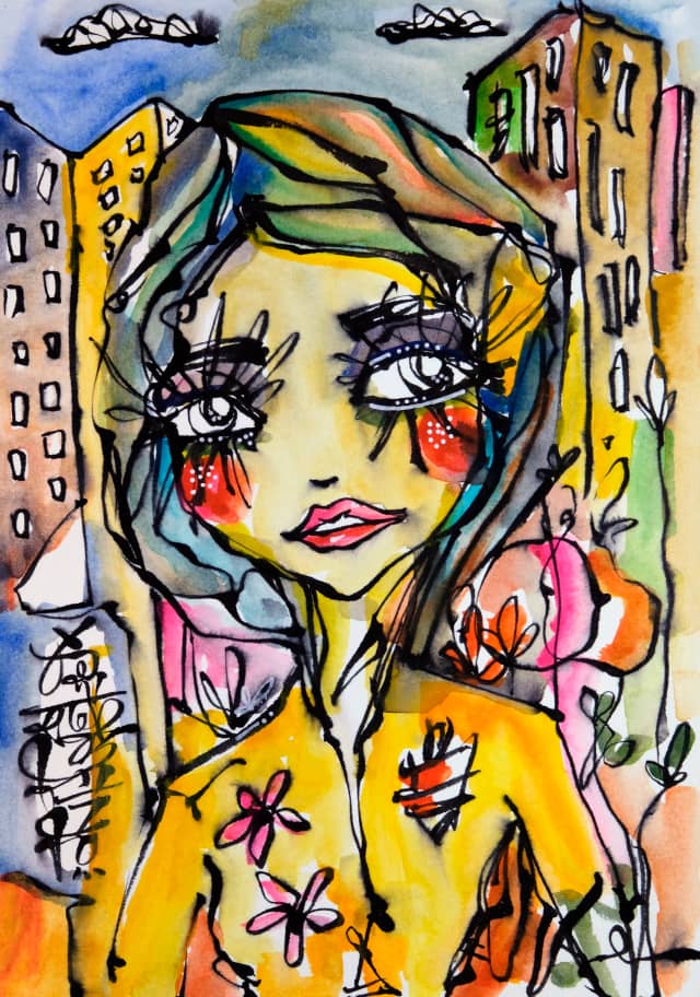 Seeking heart 2018 Sabet 13" x 19" Mixed Media Original