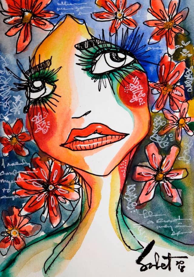 Heart set 2026 Sabet 13" x 19" Mixed Media Original