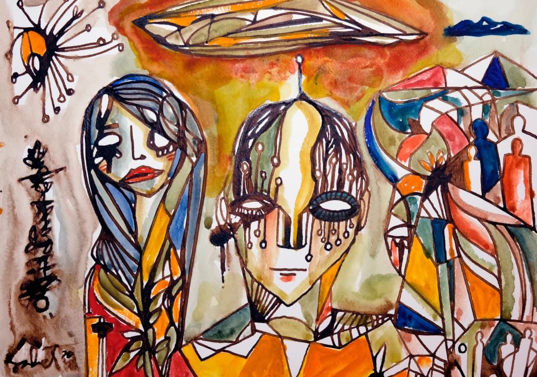 First contact 2026 Sabet 13" x 19" Mixed Media Original