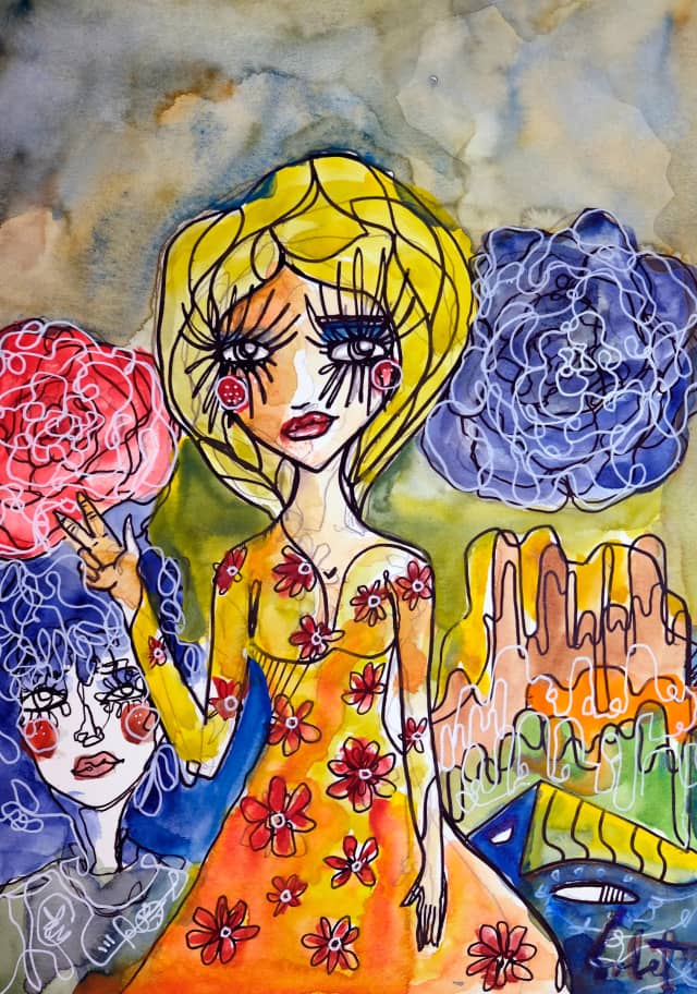 Flora Hunter 2026 Sabet 13" x 19" Mixed Media Original