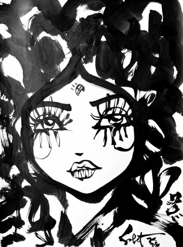 Giggles | Ink + Flow | Icons 2026 Sabet 22" x 30" Original Ink on Archival Paper
