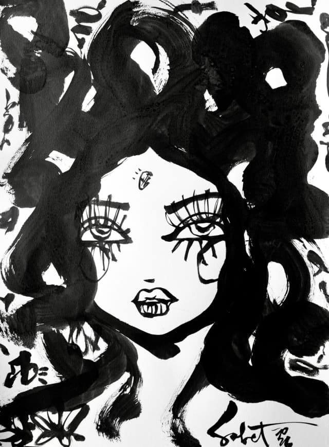 Fluff | Ink + Flow | Icons 2026 Sabet 22" x 30" Original Ink on Archival Paper