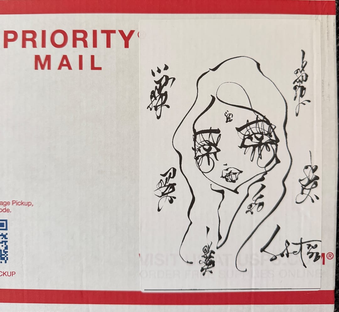 Untitled 2026 Sabet Sticker on USPS Box