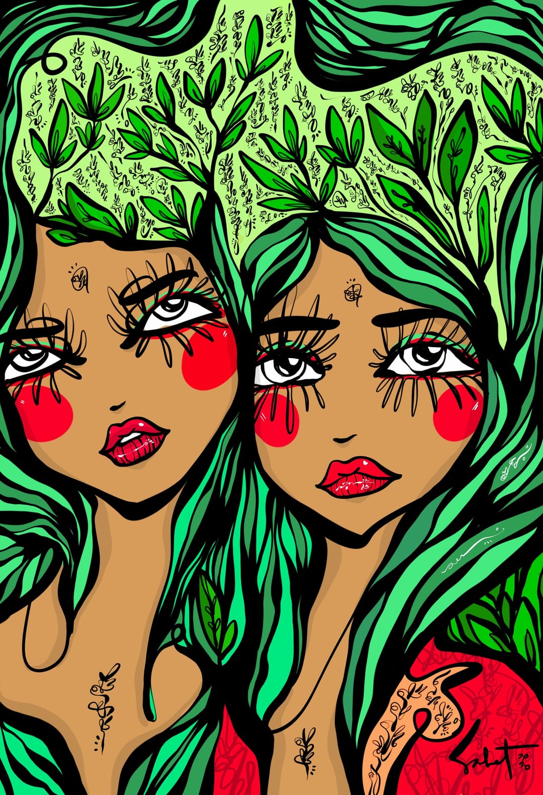 Green hearts 2026 Sabet 12" x 18" Giclée